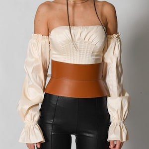XXS - 5XL Brown Double buckle Leather Corset, Hourglass Curved wide Plain leather waist belt