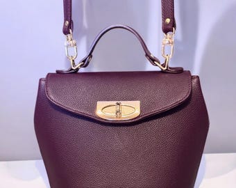 Sac Ama en cuir prune - Sac à main porté épaule, bandoulière, sac à main, mini sac à main