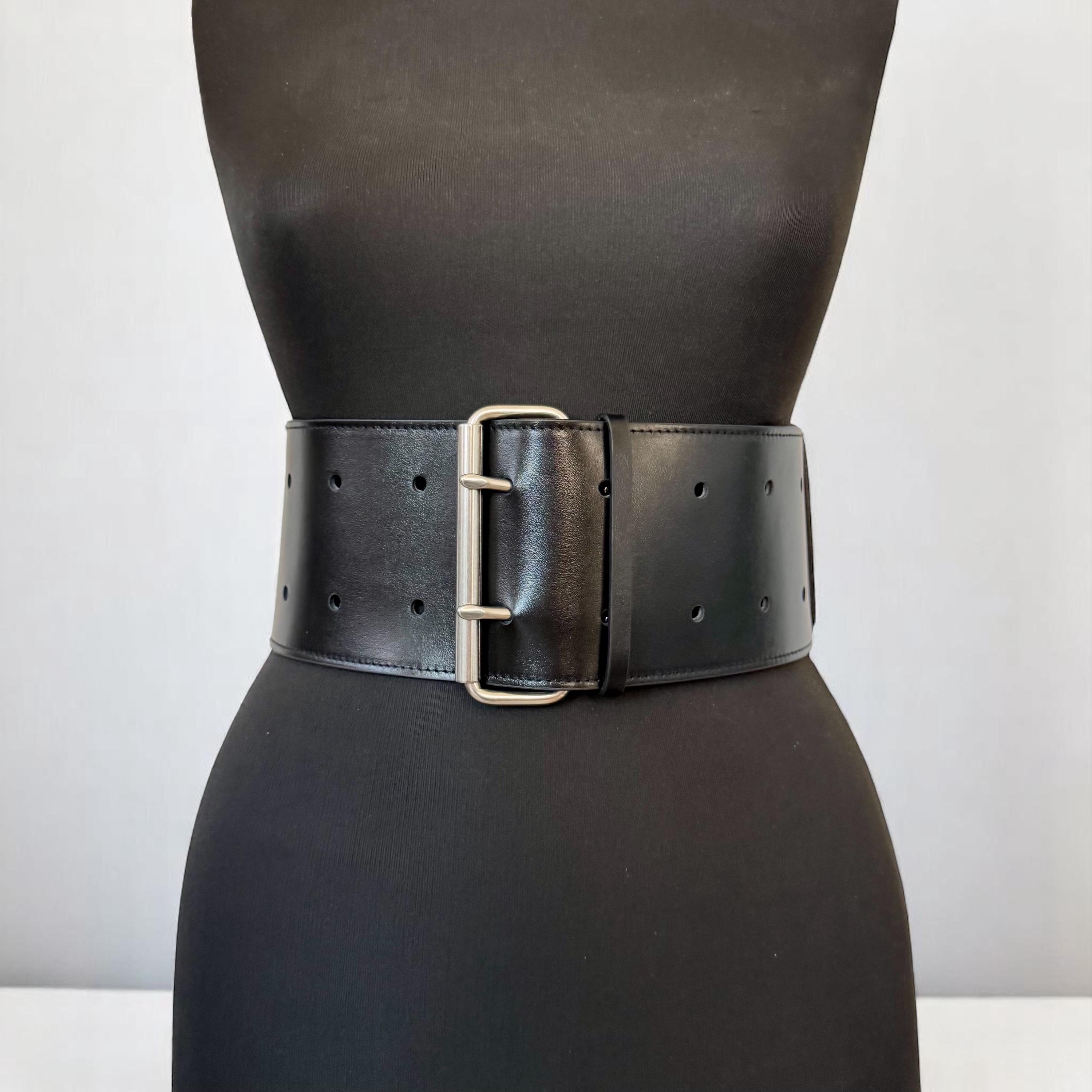 10 Cm 3,8 Inch Black Leather Military Wide Waist Belt, Maxi