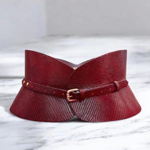 XXS-5XL Burgundy Hourglass Grained Leather Corset Belt, plus size belt, Wrap leather wide waist Corset