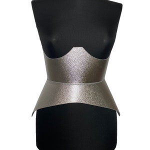XO Silver Leather Corset, XXS-5XL Hourglass wide belt, Plain leather belt hips and waist, Curved leather wide Corset