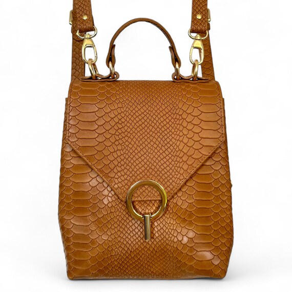 Brown Croc Leather Backpack Casual Stylish Genuine Leather Backpack Etsy Canada