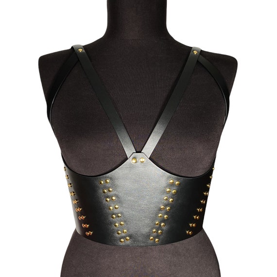 XXS 3XL Black Leather Under-bust Studs Bra Line Corset, Plain Wide Leather  Corset Belt 