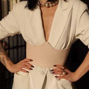 XXS-XXXL Crown Push-up Beige Leather Belt, leather wide Corset