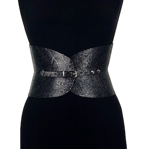 XXS - 5XL Black 3D Pattern Leather Corset, Hourglass Curved  wide waist belt