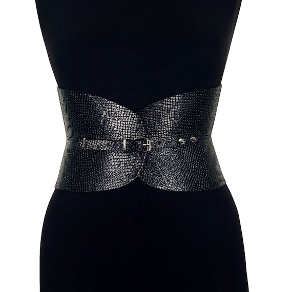 Genuine Leather Laser Cut Corset Wide Waist Belt Black Small Statement Laser cut decorative corset wide statement belt |The  main image 4