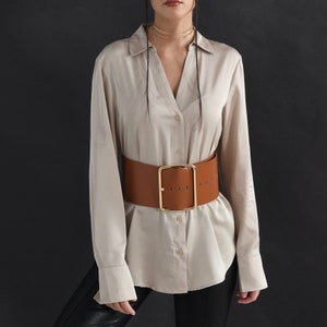 11 cm 4 inch Brown Leather Wide Waist belt,  Maxi oversized buckle Leather Coat belt