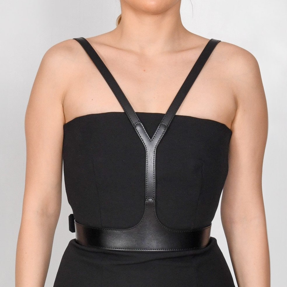 Black Wide Waist Leather Harness Corset Statement Belt Leather Waist Corset Belt – Wide Waist Belt | Brunetka Harness main image 3
