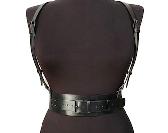 XXS - 5XL Black Leather Harness Belt, wide leather waist belt