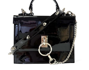 ヴィンテージ ブラック フェイククロコダイル パテントレザー Y2K