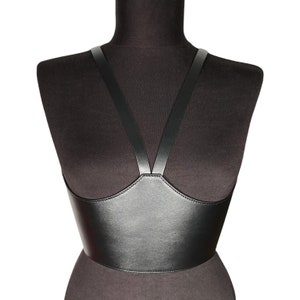 XXS - 5XL Black Leather V-neck Under-bust Corset, Plain wide leather Corset belt