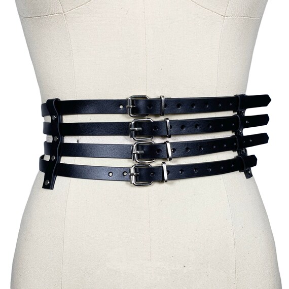 XXS XXXL Black Leather Wide Waist Belt 