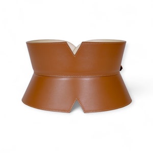 XXS - 5XL TAN V Cut Leather Corset, Hourglass wide belt, Plain leather waist belt, Curved leather wide Corset