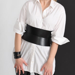 XXS - 5XL Black Double buckle Leather Corset, Hourglass Curved wide Plain leather waist belt