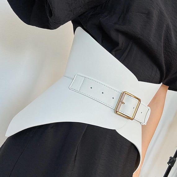 HALLO White Leather Corset, XXS-5XL Hourglass Plain Wide Belt