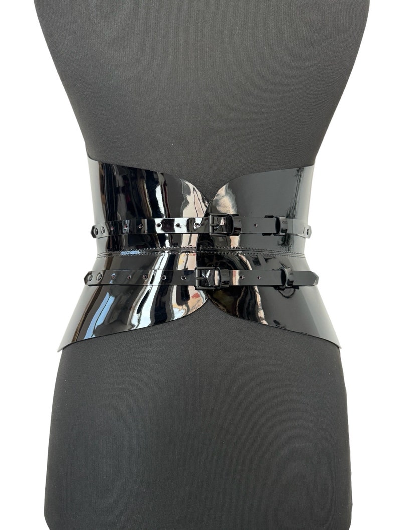 Black Patent Body Leather Corset, XXS-5XL Hourglass wide belt, Plain leather belt hips and waist, Curved leather wide Corset image 2