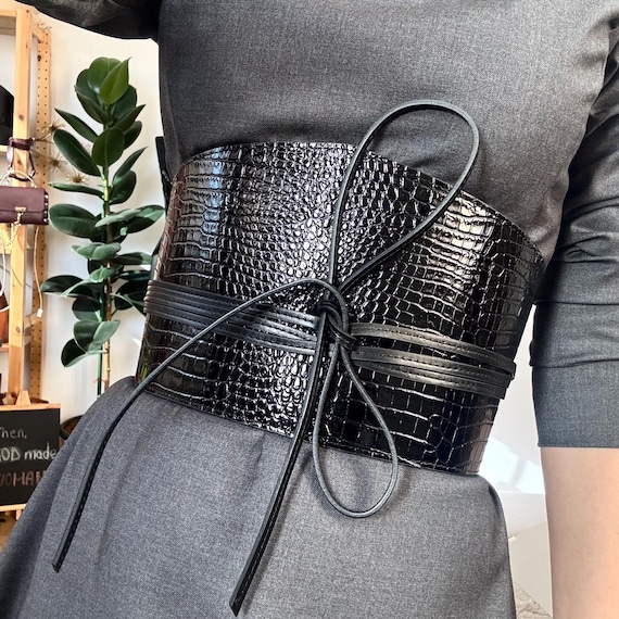Faux Leather Kimono Belt Black Obi Waist Belt for Women, Stylish Wrap Belt, Goth Eco  main image 3