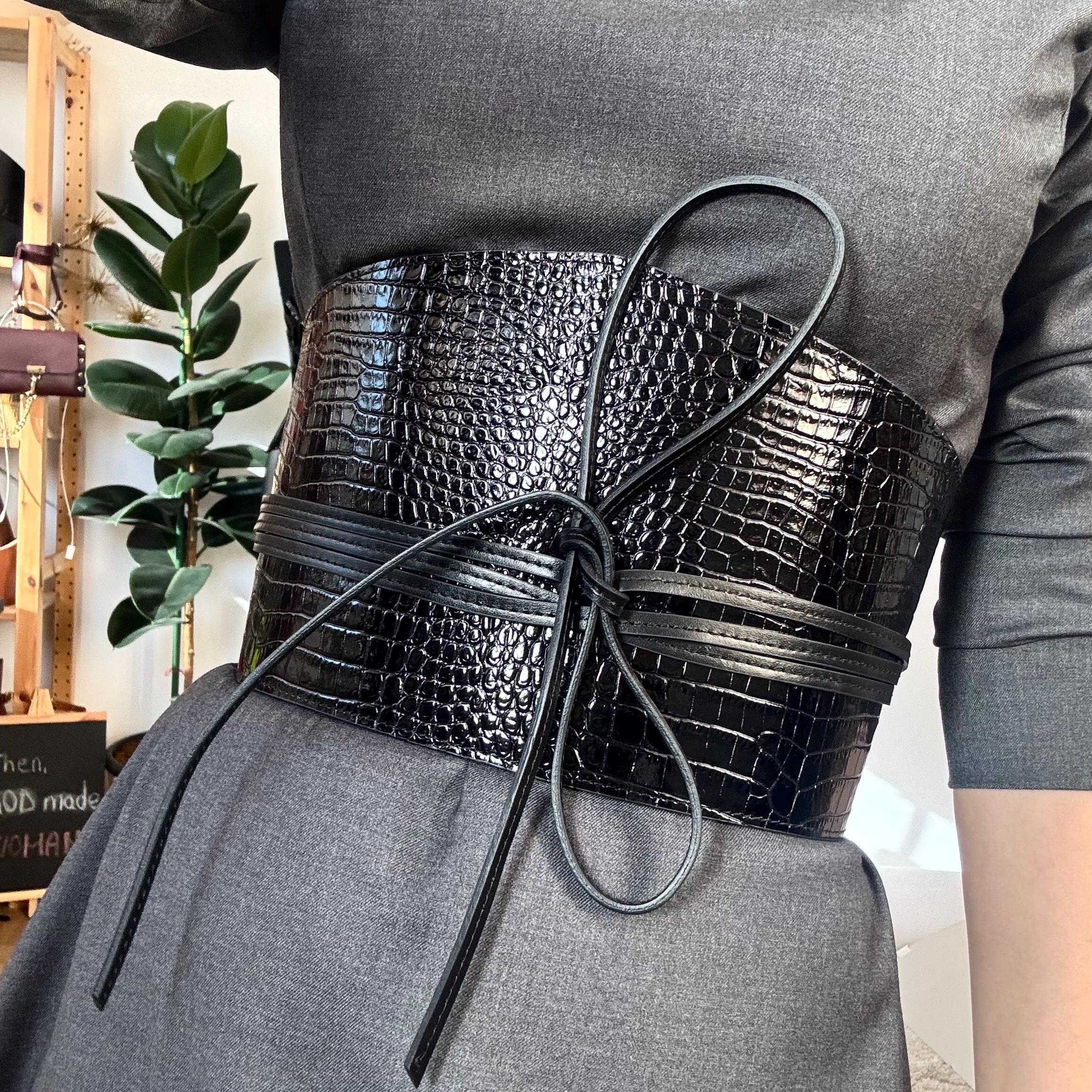 Croc Leather Kimono Belt, Wide Corset Waist Cord, Handmade - Etsy
