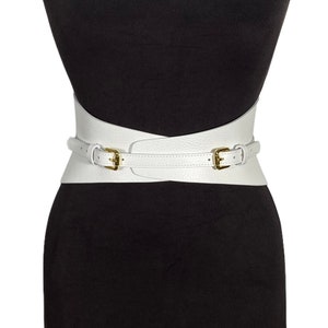 XXS-5XL White Leather wide Belt, Wrap leather wide Corset