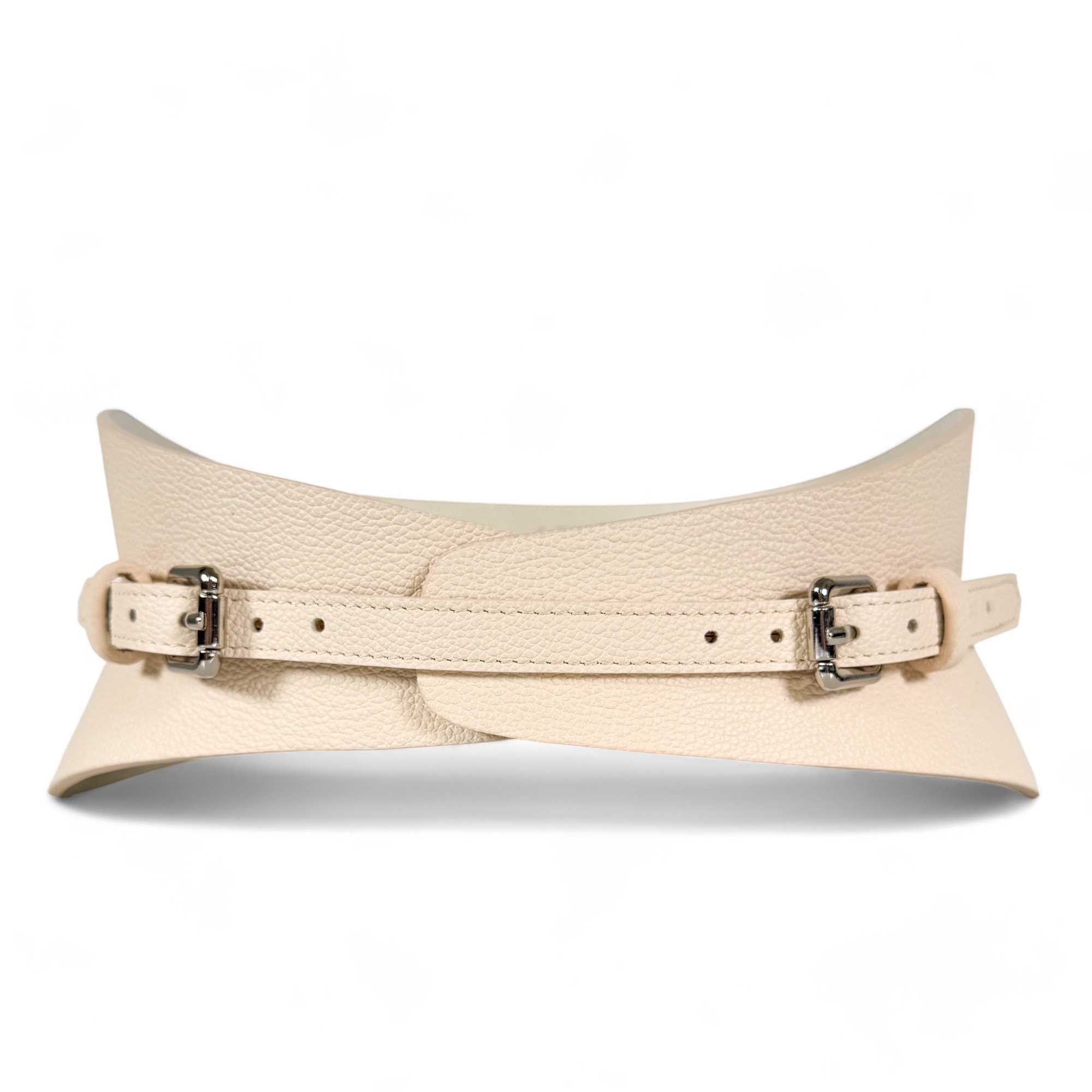 Nude Slim Leather Corset Belt – Wide Waist Wrap Gold Buckles  display picture 3