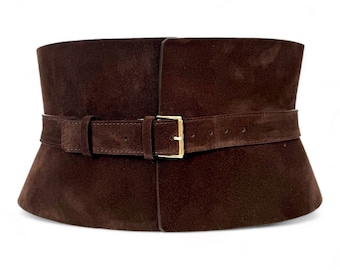 Brown Suede Leather Corset Belt – Hourglass Waist Cincher