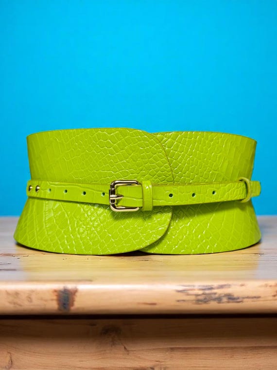 Lime Green wide Croco Leather Corset Belt: Hourglass Waist Shaper, Plus size