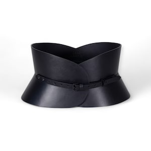 XXS - 5XL Black Leather Corset, Hourglass wide belt, Plain leather waist belt, Curved leather wide Corset