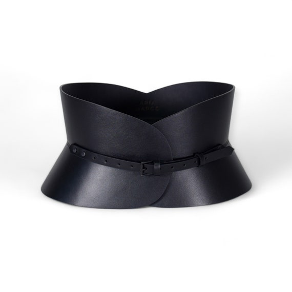 XXS - 5XL Black Leather Corset, Hourglass Wide Belt, Plain  display picture 3