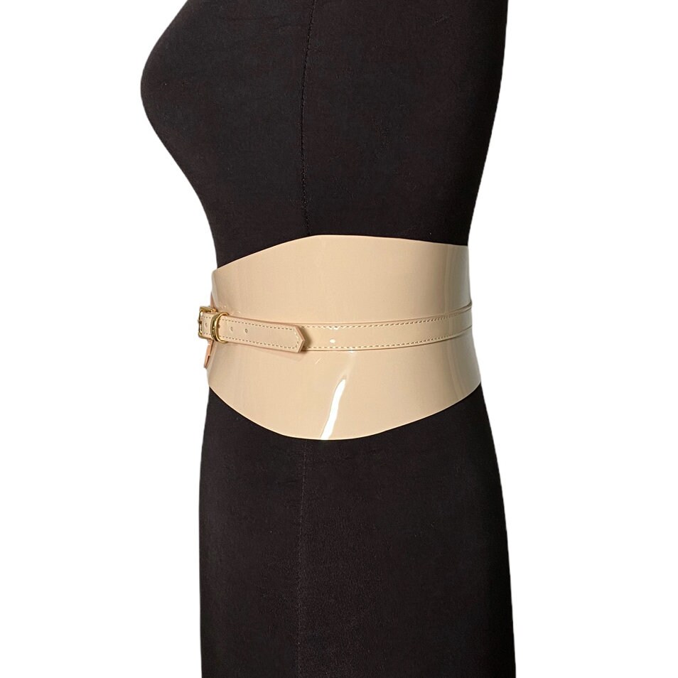 Nude Patent Slim Leather Corset Belt – Waist Wrap Gold  display picture 3