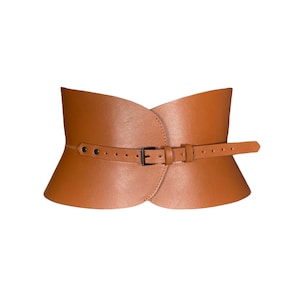 XXS - 5XL Light Brown Leather Corset, Hourglass wide belt, Plain leather waist belt, Curved leather wide Corset
