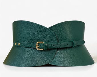 XXS - XXXL Green Leather Corset, Hourglass Wide Belt, Plain  display picture 1