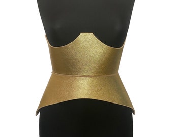 XO Gold Leather Corset, XXS-5XL Hourglass wide belt, Plain leather belt hips and waist, Curved leather wide Corset