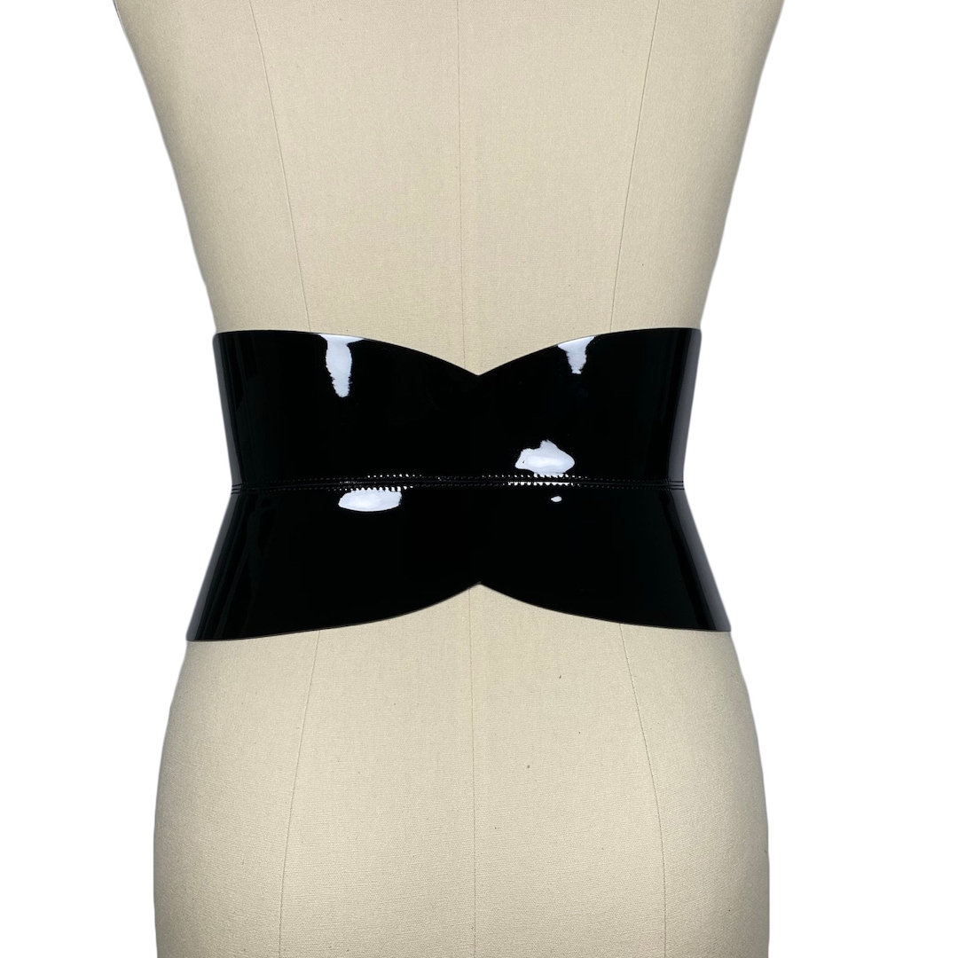 ZAPA Black Patent Leather Corset Waist Belt Suede Trim Lace-Up France ZAPA Clothing, Shoes & Accessories for Women on Sale up to  main image 4