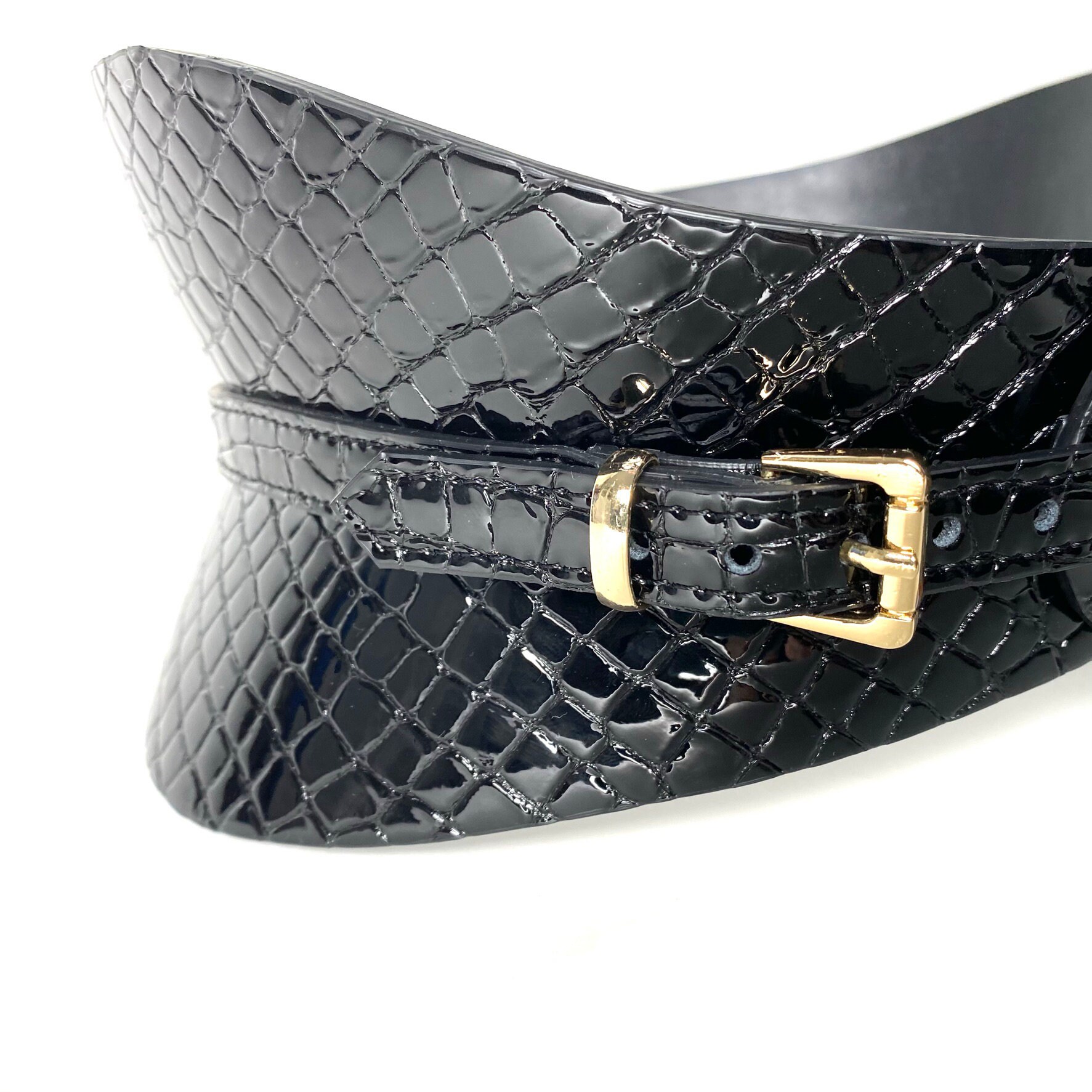 Black Croc Patent Leather Corset Belt, Wide Wrap Belt - Etsy display picture 3