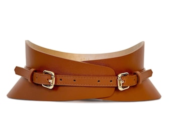 XXS-5XL Brown Leather Belt, Autumn wide belt, Wrap leather wide Corset