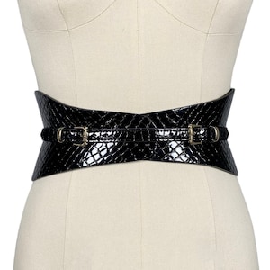 XXS-5XL Black Croc Patent Leather Belt, Autumn wide belt, Wrap leather wide Corset