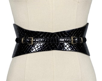 Leatherock extra wide corset belt Black Patent Leather Croc Double Buckle Med 612yBrekBoL._AC_UY350_.jpg main image 2