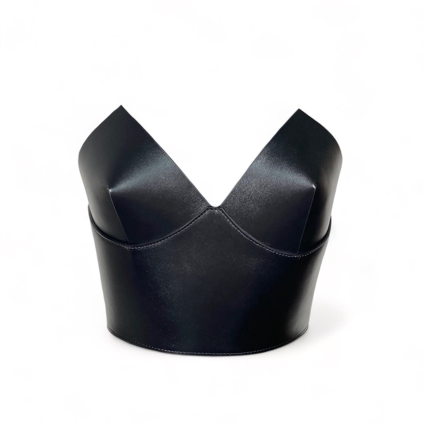 Black Leather Underbust Corset – Wide Bra Line Belt, Plus Size