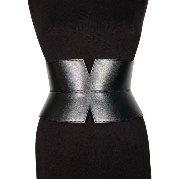 XXS 5XL Black V Cut Leather Corset, Hourglass Wide Belt, Plain