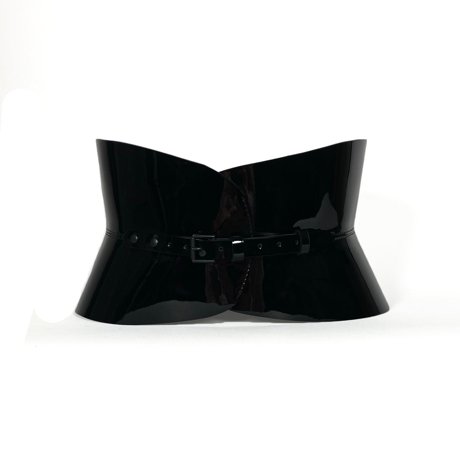 Black Patent Leather Corset Belt – Hourglass Waist, Wide  display picture 2
