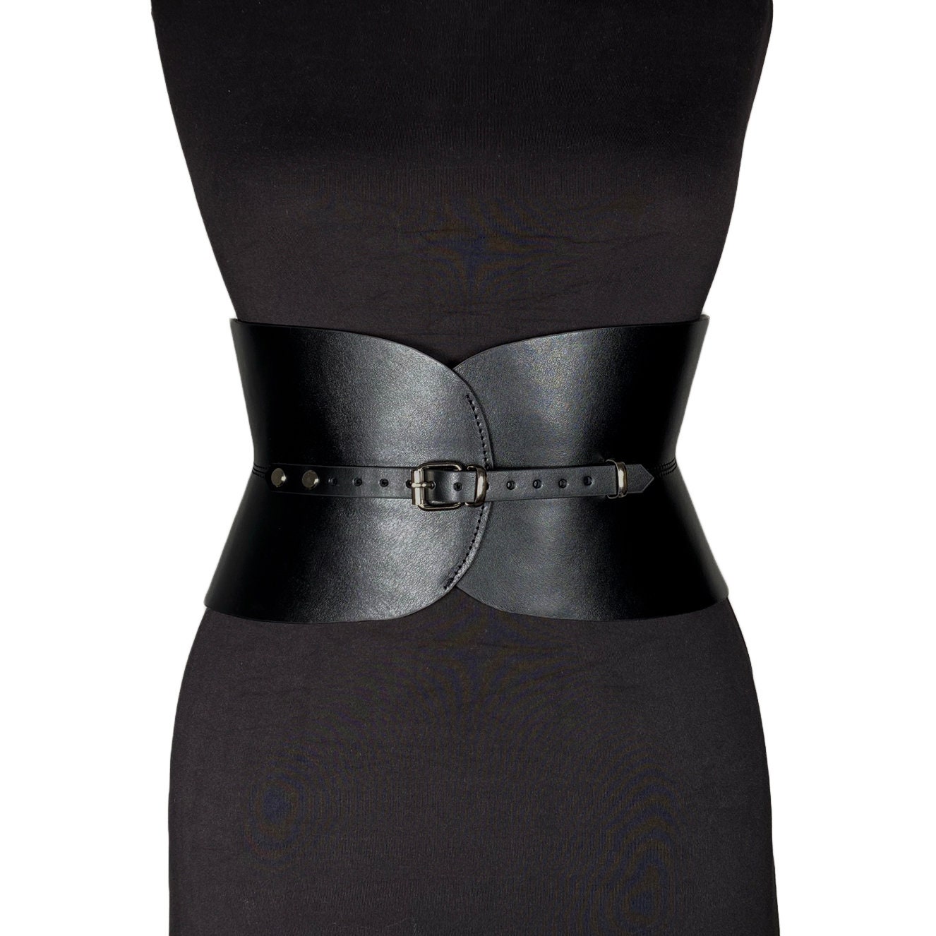 XXS 5XL Black Leather Corset, Hourglass Wide Belt, Plain Leather