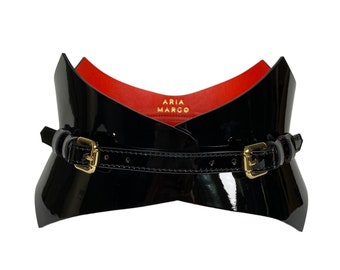 XXS-5XL Ceinture en cuir verni noir avec épines, ceinture large, Corset enveloppant en cuir à taille large