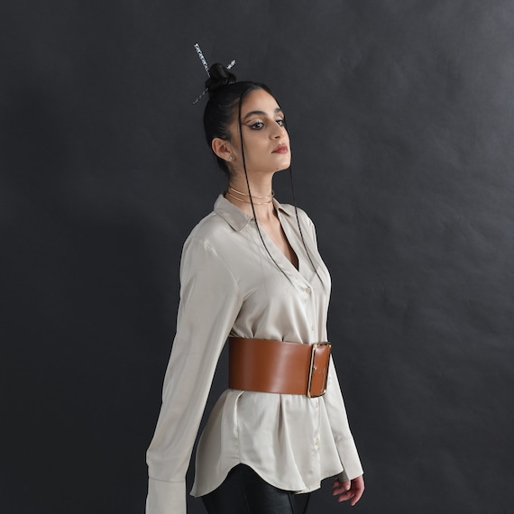 wide brown belt for dress Brown Leather Wide Waist Belt, Oversized Buckle Coat Belt