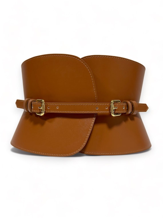 XXS - 5XL Brown Double Buckle Leather Corset, Hourglass Curved