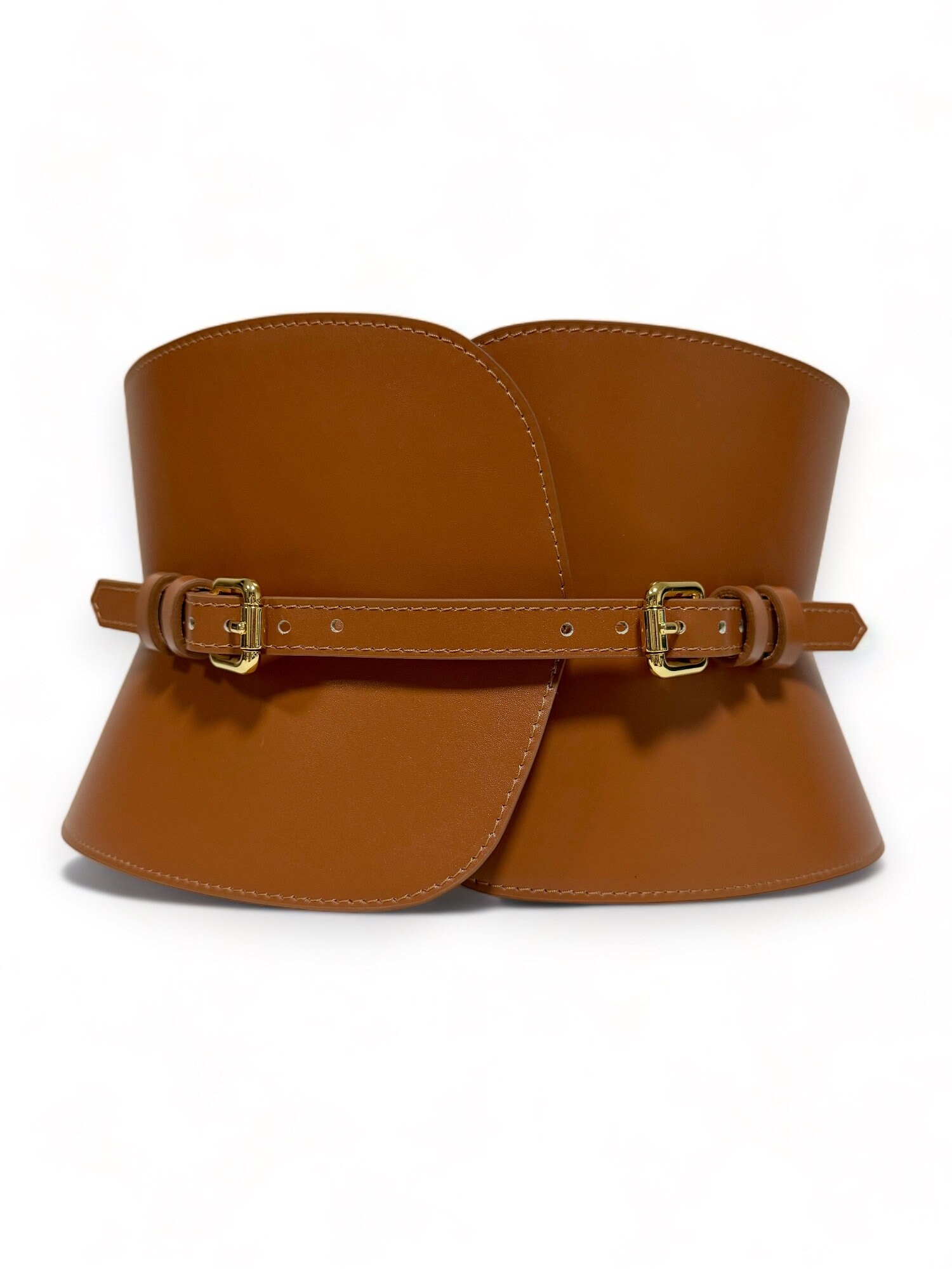 LCDC TM DOUBLE BUCKLE CORSET LEATHER ベルト XXS - 5XL Brown Double Buckle Leather Corset, Hourglass Curved