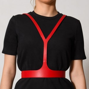 XXS - 5XL Roter Leder Harness Gürtel, breiter Taillengürtel aus Leder