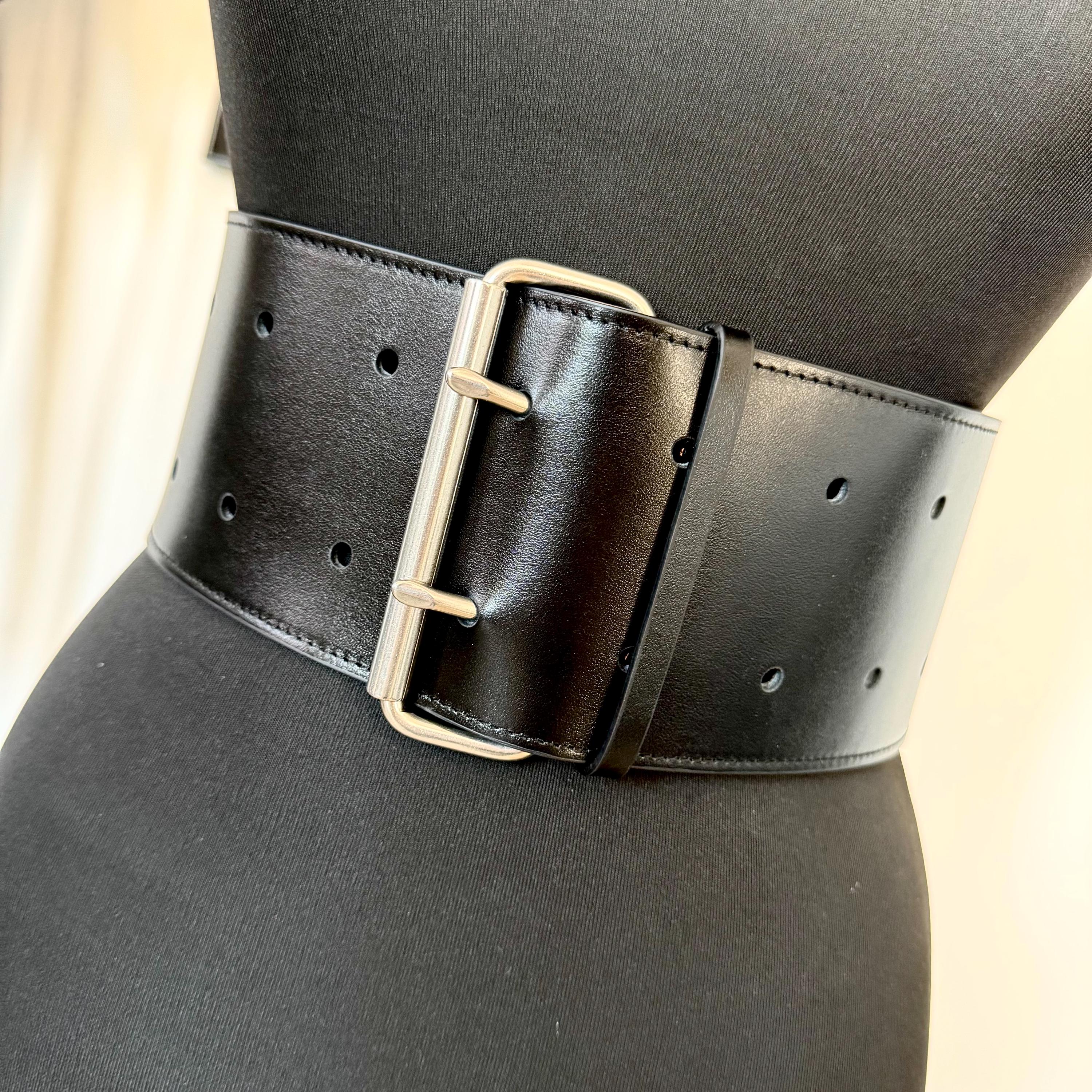 小物 ssstein Leather Wide Belt black 10 Cm 3,8 Inch Black Leather Military Wide Waist Belt, Maxi