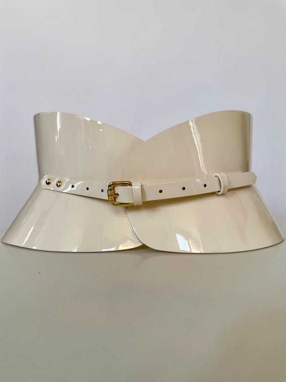 white leather corset belt