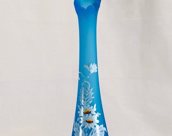 Swung Bud Vase by Westmoreland Blue Satin Mist 10” Vintage