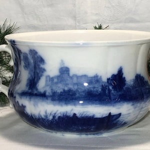 Orinal azul Flow: Macetero antiguo de molino de viento de Delft de la década de 1900